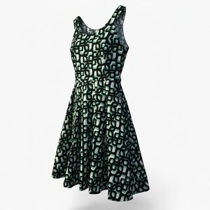 Calvin Klein Fit & Flare Dress | Green & Black Geometric Print | Size 10